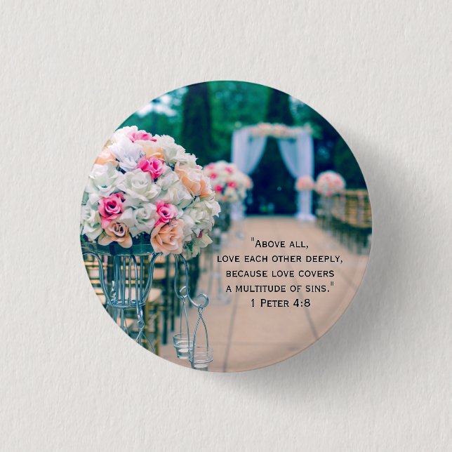 Flower Bouquet Love and Wedding Aisle Bible Verse 3 Cm Round Badge (Front)