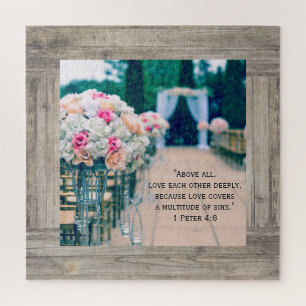 Flower Bouquet Love and Wedding Aisle Bible Verse Jigsaw Puzzle