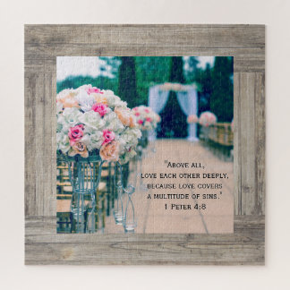 Flower Bouquet Love and Wedding Aisle Bible Verse Jigsaw Puzzle