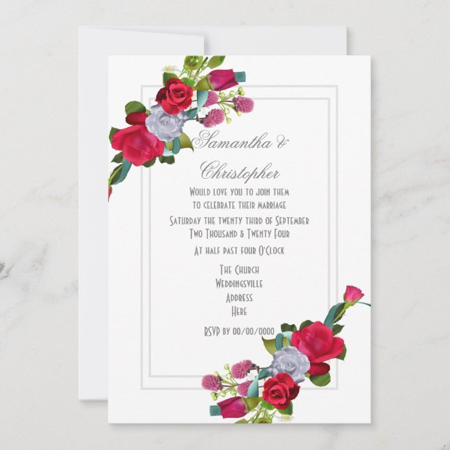 Flower bouquet modern floral wedding invitation (Front)