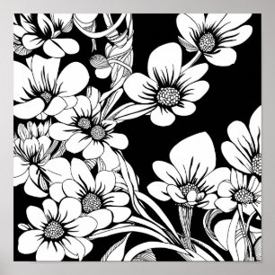Flower Bouquet Nature Floral Ink Colouring Page Po Poster