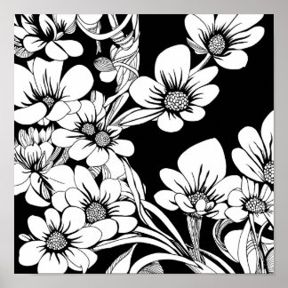 Flower Bouquet Nature Floral Ink Colouring Page Po Poster
