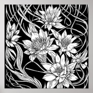 Flower Bouquet Nature Floral Ink Colouring Page Poster