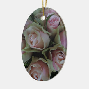 Flower Bouquet of Pink Green Roses Ceramic Tree Decoration