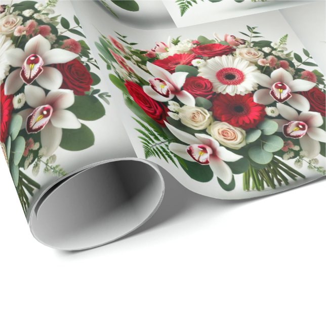 Flower Bouquet Orchids Gerbera Roses Wrapping Paper (Roll Corner)