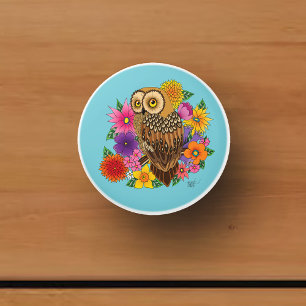 Flower Bouquet Owl Ceramic Knob