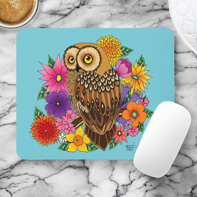 Flower Bouquet Owl Mouse Mat (Creator Uploaded)