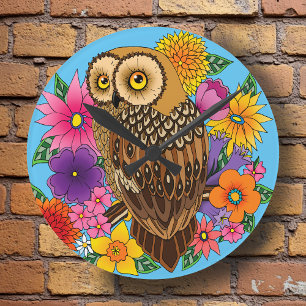 Flower Bouquet Owl Round Clock