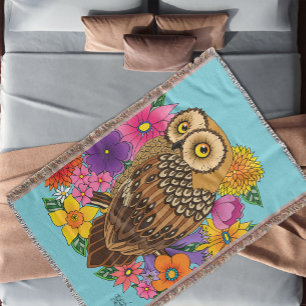 Flower Bouquet Owl Throw Blanket