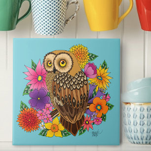 Flower Bouquet Owl Tile