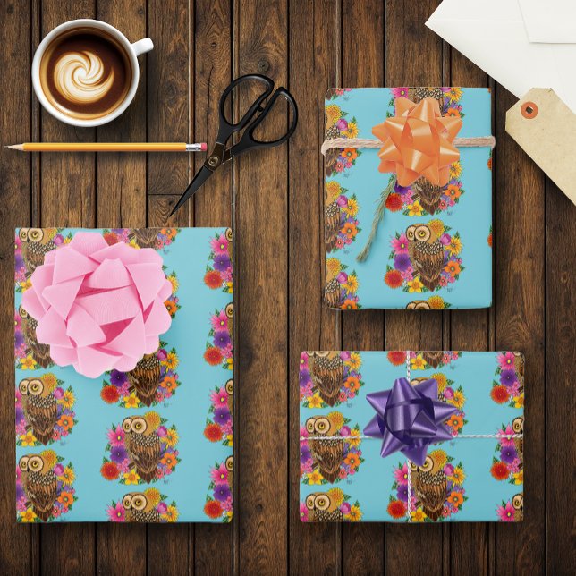 Flower Bouquet Owl Wrapping Paper Sheet (Creator Uploaded)