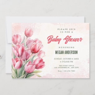 Flower bouquet tulips baby shower invitation