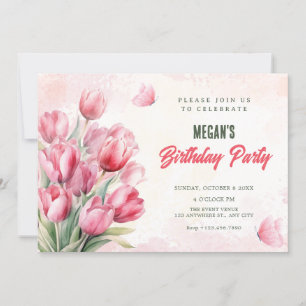 Flower bouquet tulips birthday invitation