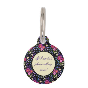 Flower Bouquet with Dahlia Black Pet ID Tag