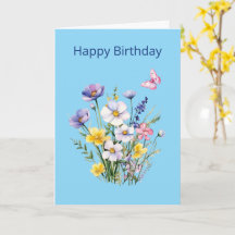Flower Bouquet With Pink Butterfly Birthday Card 1