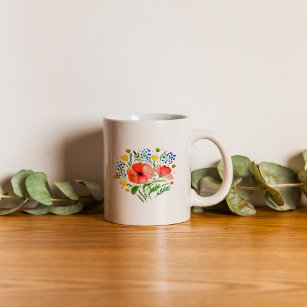 Flower bouquet with poppies - red  coffee mug