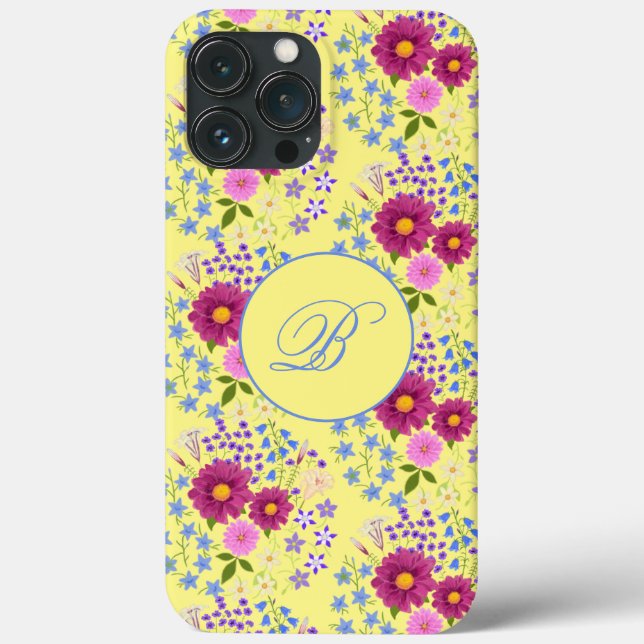 Flower Bouquet Yellow Monogram iPhone Case (Back)