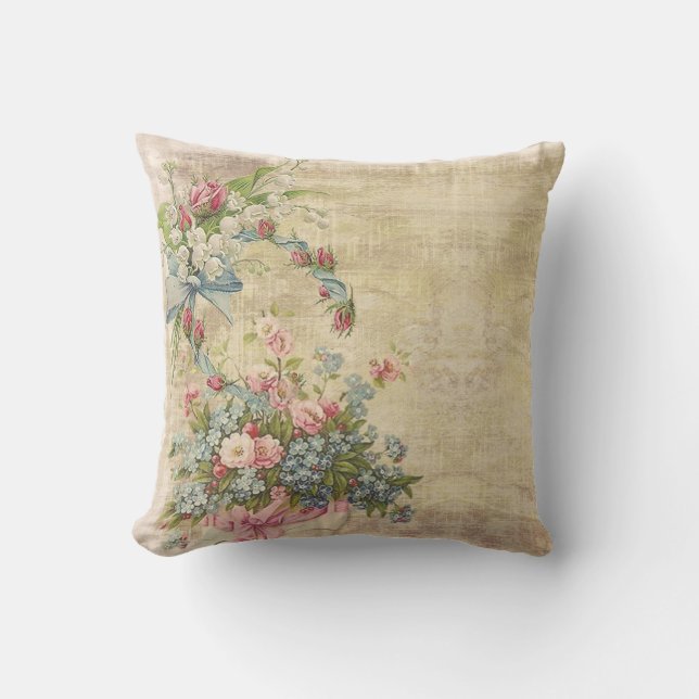 Flower Bouquets on Distressed Brown Cushion (Front)