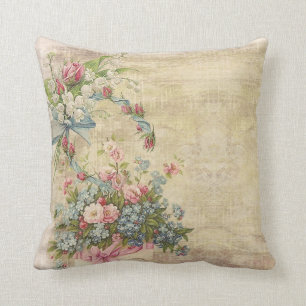 Flower Bouquets on Distressed Brown Cushion