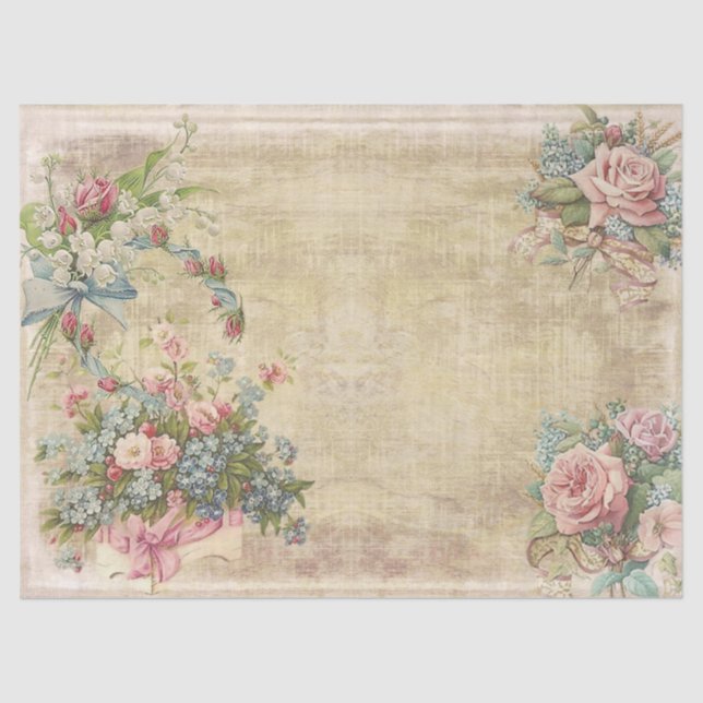 Flower Bouquets on Distressed Brown Decoupage Tissue Paper (Front)
