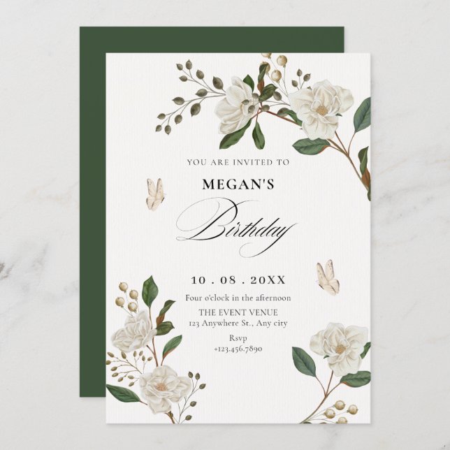 Flower branch birthday invitation (Front/Back)