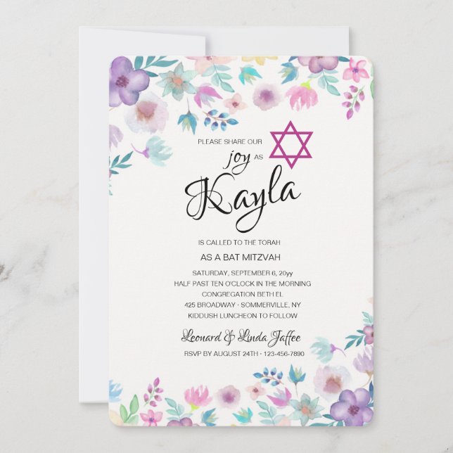 Flower Breeze Bat Mitzvah Invitation (Front)