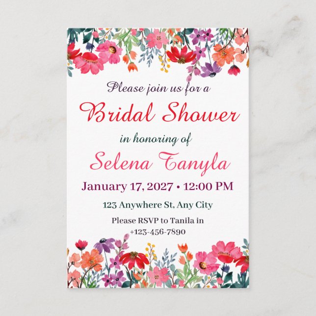  Flower Bridal Shower Invitation Card (Front)