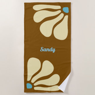 Flower brown &sky blue monogram name  beach towel