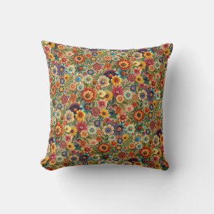 Flower brown yellow orange cottagecore Pattern Cushion