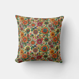 Flower brown yellow orange cottagecore Pattern Cushion