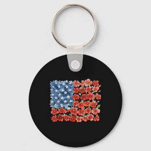 Flower Brushstroke America Flag 4th Of July Floral Key Ring