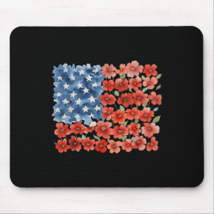 Flower Brushstroke America Flag 4th Of July Floral Mouse Mat