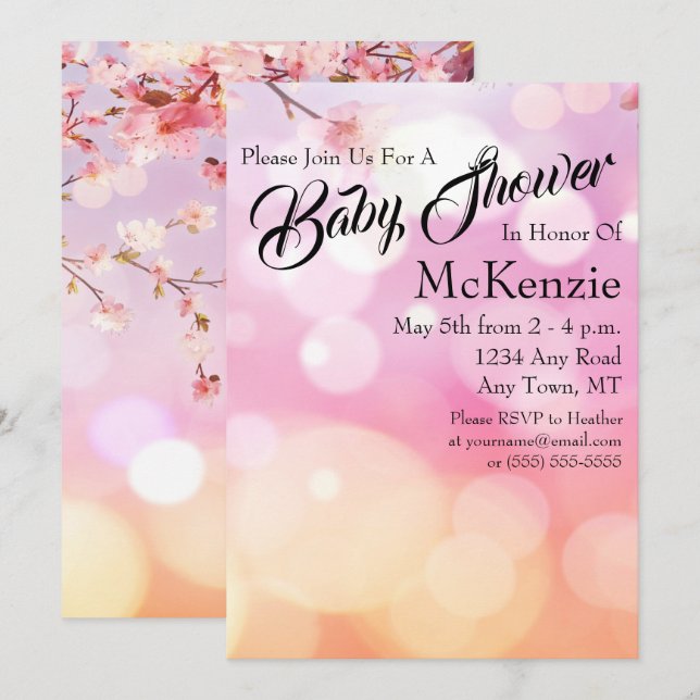 Flower Bud Bokeh Baby Shower Invitation (Front/Back)