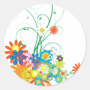 flower bunches of swirls vector classic round sticker