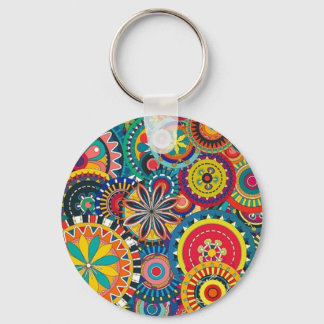 Flower Bursts Pinwheels Button Keychain