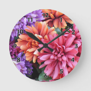 Flower Bursts Round Clock