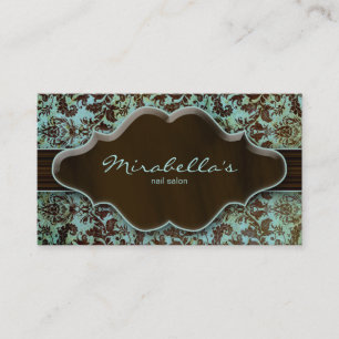 Flower Business Card Damask Blue Brown 2