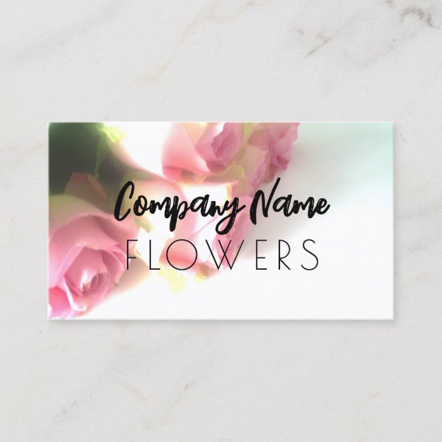 Flower business card template with pink rose photo (Front)