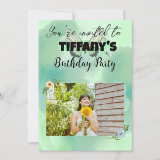 Flower & Butterfly add your photo Invitation