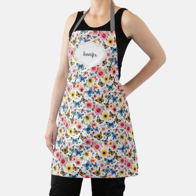 Flower butterfly bees pattern garden lover apron (Insitu)