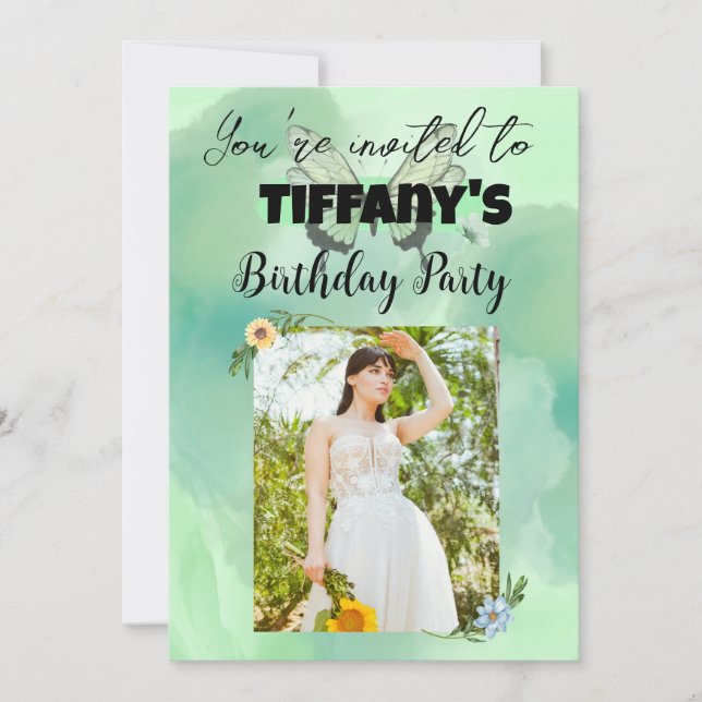 Flower & Butterfly birthday Invitation (Front)