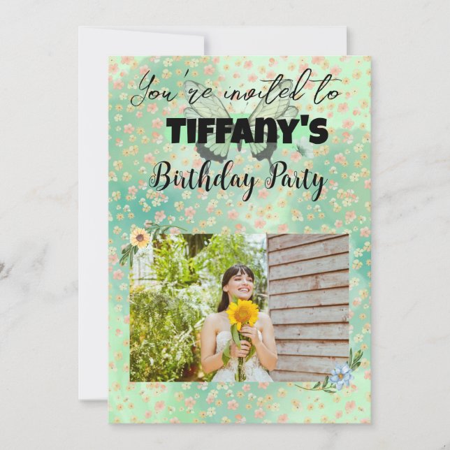 Flower & Butterfly Birthday Invitation (Front)