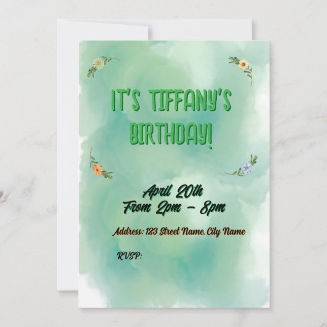 Flower & Butterfly Birthday Invitation (Back)