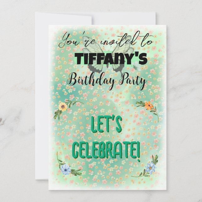 Flower & Butterfly Birthday Invitation (Front)