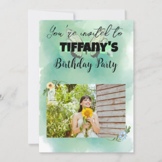 Flower & Butterfly Birthday Invitation