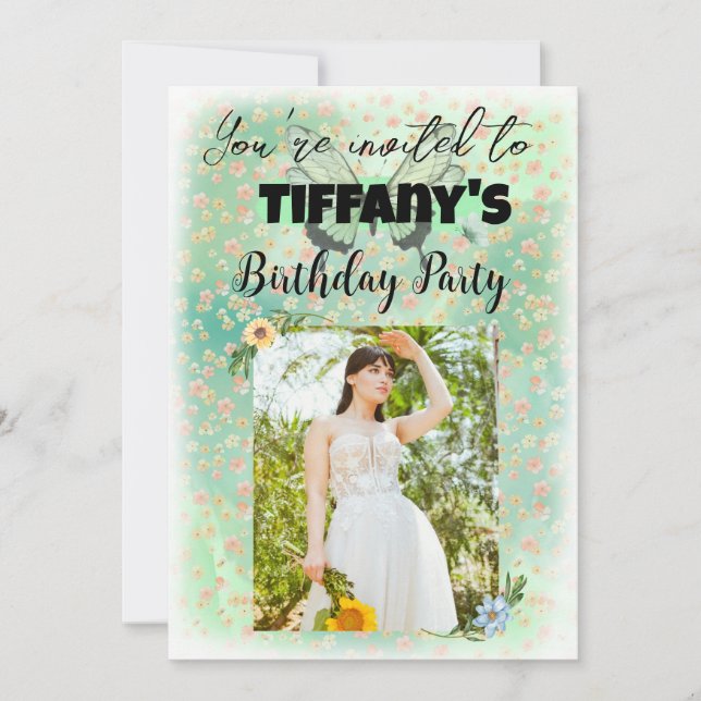 Flower & Butterfly birthday Invitation (Front)