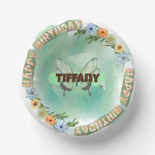 Flower & Butterfly Birthday Plate (Front)