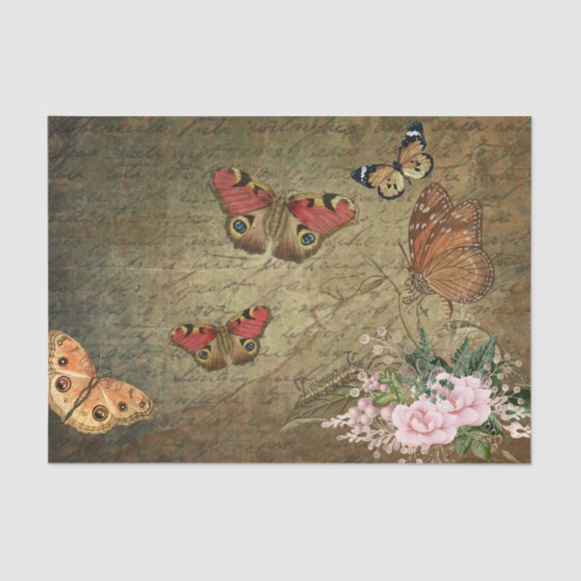 Flower Butterfly Decoupage Vintage Ephemera Tissue Paper (Front)