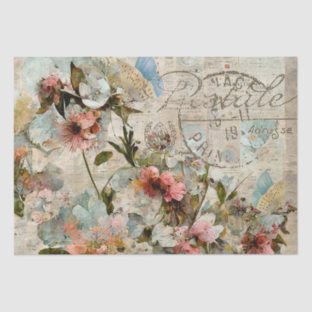 Flower Butterfly Shabby Collage Postale Decoupage  Tissue Paper (Front)