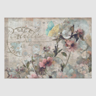 Flower Butterfly Shabby Collage Postale Decoupage  Tissue Paper